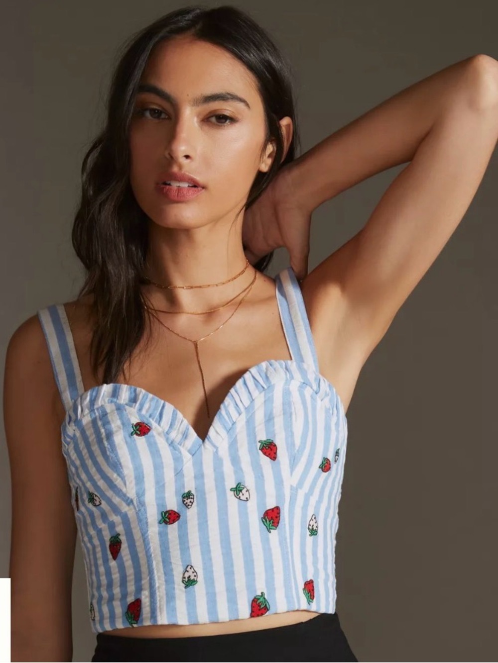 Anthropologie Maeve striped embroidered cami VGUC size 2P- blue/white stripe